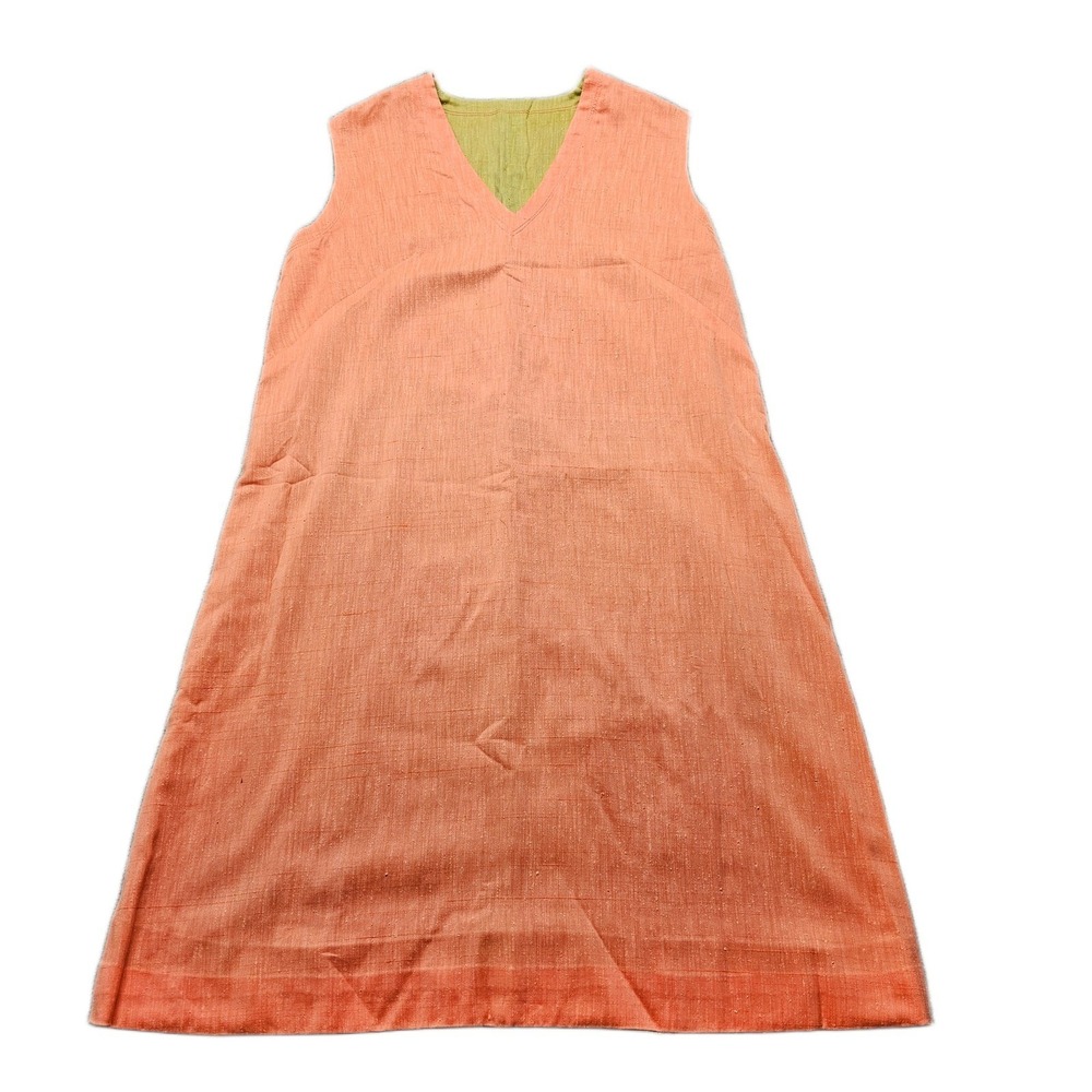 Womens Reversible Shift Dress Orange Green Casual Sleeveless V-Neck Outdoor
